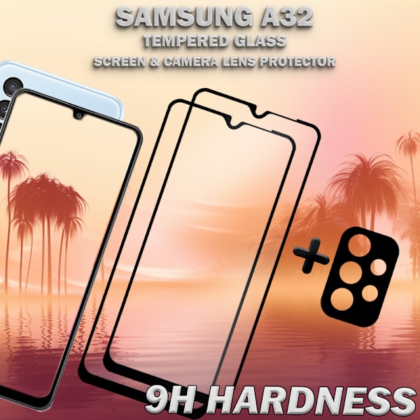 2-Pack SAMSUNG A32 Skærmbeskyttelse & 1-Pack linsebeskyttelse - Hærdet Glas 9H - Super kvalitet 3D