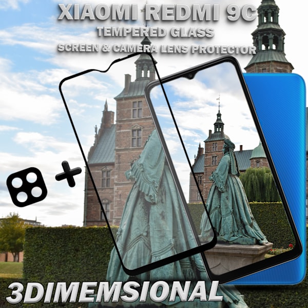1-Pack XIAOMI REDMI 9C Skærmbeskyttelse & 1-Pack linsebeskyttelse - Hærdet Glas 9H - Super kvalitet 3D