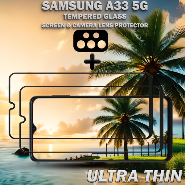 2-Pack Samsung A33 (5G) Skärmskydd & 1-Pack linsskydd - Härdat Glas 9H - Super kvalitet 3D