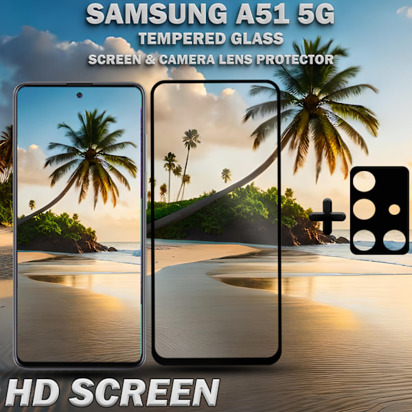 1-Pack SAMSUNG A51 Skærmbeskyttelse & 1-Pack linsebeskyttelse - Hærdet Glas 9H - Super kvalitet 3D