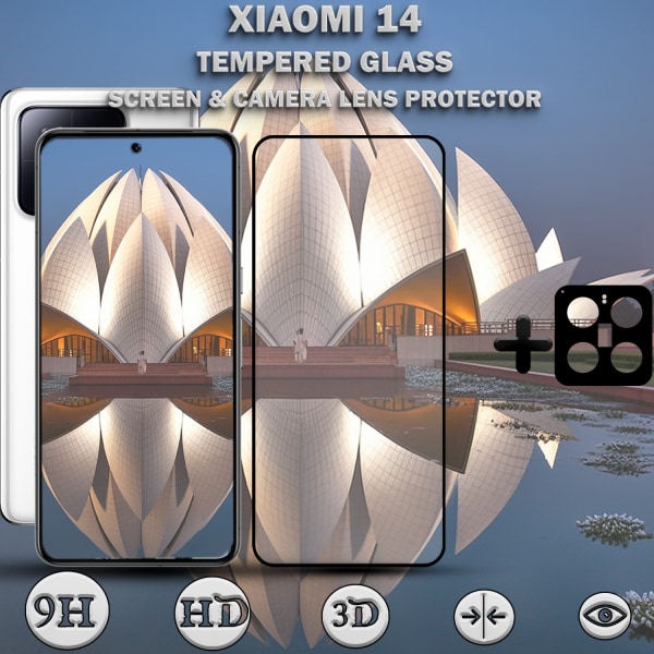 1-Pack XIAOMI 14 Skärmskydd & 1-Pack linsskydd - Härdat Glas 9H - Super kvalitet 3D