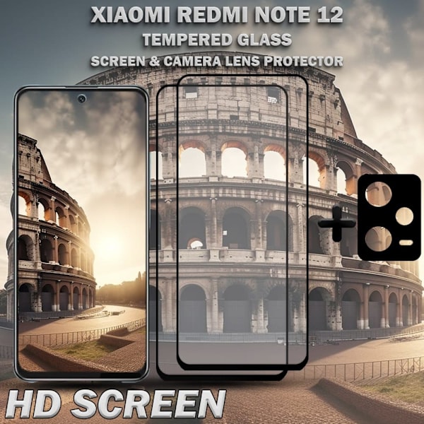 2-Pack Xiaomi Redmi Note 12 Skärmskydd & 1-Pack linsskydd - Härdat Glas 9H - Super kvalitet 3D