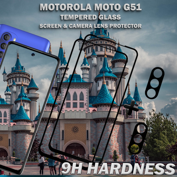 2-Pack MOTOROLA MOTO G51 Näytönsuoja & 2-Pack linssinsuoja - Karkaistu Lasi 9H - Super laatu 3D