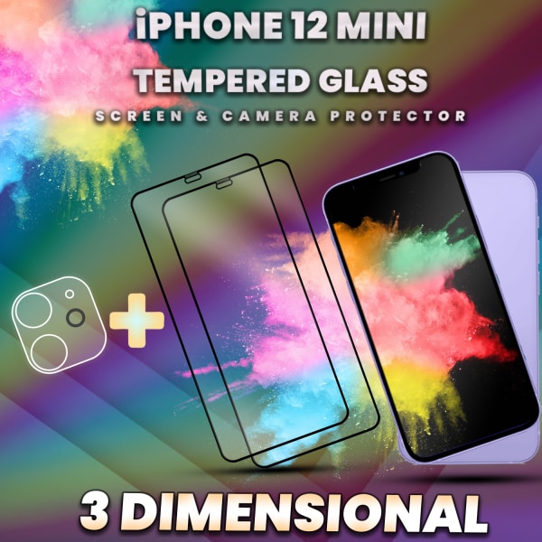 2-Pack iPhone 12 Mini -Skärmskydd & 1-Pack linsskydd-Härdat Glas