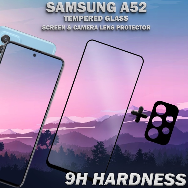 1-Pack Samsung A52 Skärmskydd & 1-Pack linsskydd - Härdat Glas 9H - Super kvalitet 3D
