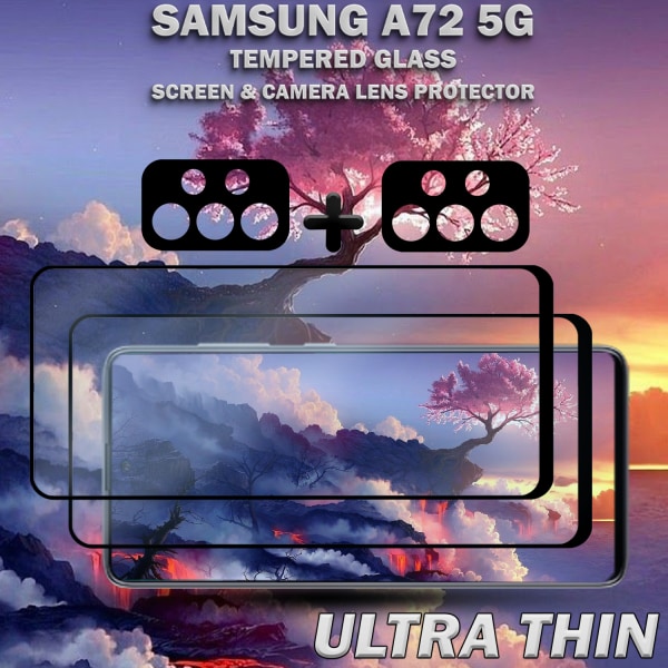 2-Pack Samsung A72 5G & 2-Pack linsskydd - Härdat Glas 9H - Super kvalitet 3D