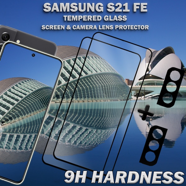 2-Pack SAMSUNG S21 FE Skærmbeskyttelse & 2-Pack linsebeskyttelse - Hærdet Glas 9H - Super kvalitet 3D