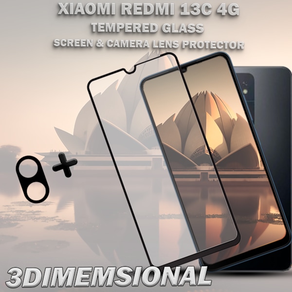 1-Pack XIAOMI REDMI 13C 4G Skärmskydd & 1-Pack linsskydd - Härdat Glas 9H - Super kvalitet 3D