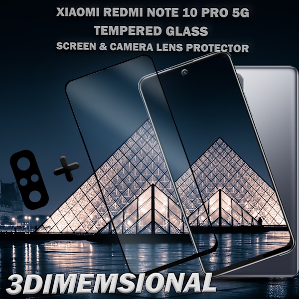 1-Pack XIAOMI REDMI NOTE 10 PRO Skærmbeskyttelse & 1-Pack linsebeskyttelse - Hærdet Glas 9H - Super kvalitet 3D