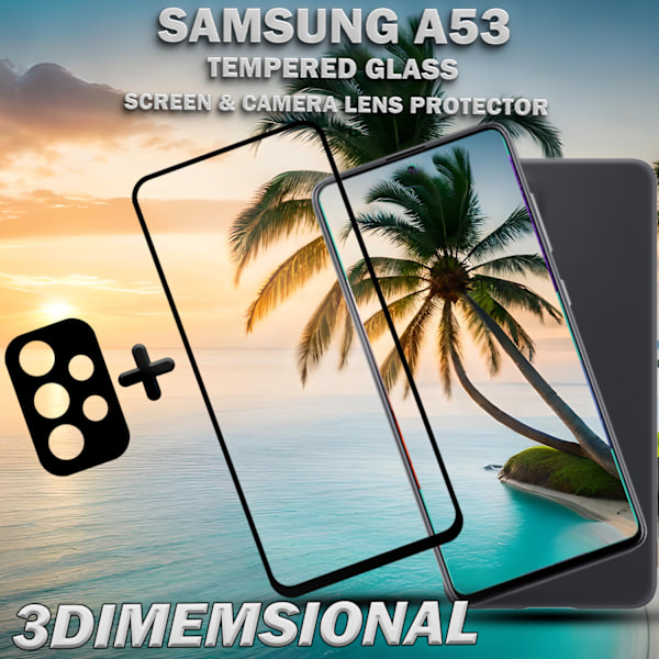 1-Pack Samsung A53 Skärmskydd & 1-Pack linsskydd - Härdat Glas 9H - Super kvalitet 3D