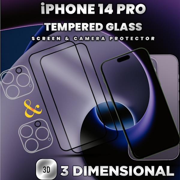 2-Pack iPhone 14 Pro-Skärmskydd & 2-Pack linsskydd -Härdat glas