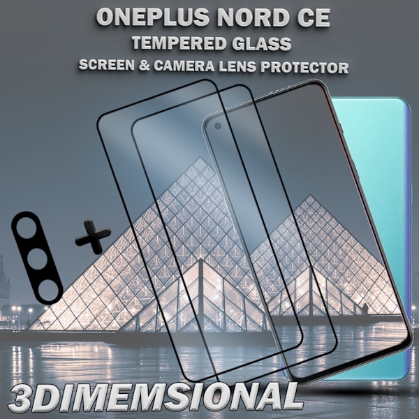 2-Pack OnePlus Nord CE & 1-Pack linsskydd - Härdat Glas 9H - Super kvalitet 3D