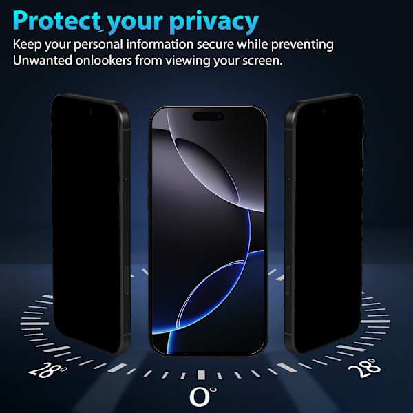 1-Pack Iphone 16 Pro Privacy Skærmbeskyttelse & 1-Pack linsebeskyttelse - Hærdet Glas 9H - Super kvalitet 3D