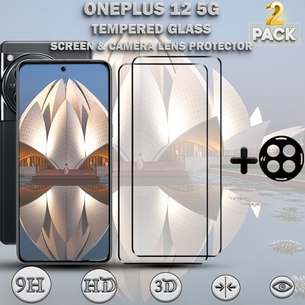 2-Pack ONEPLUS 12 Skærmbeskyttelse & 1-Pack linsebeskyttelse - Hærdet Glas 9H - Super kvalitet 3D