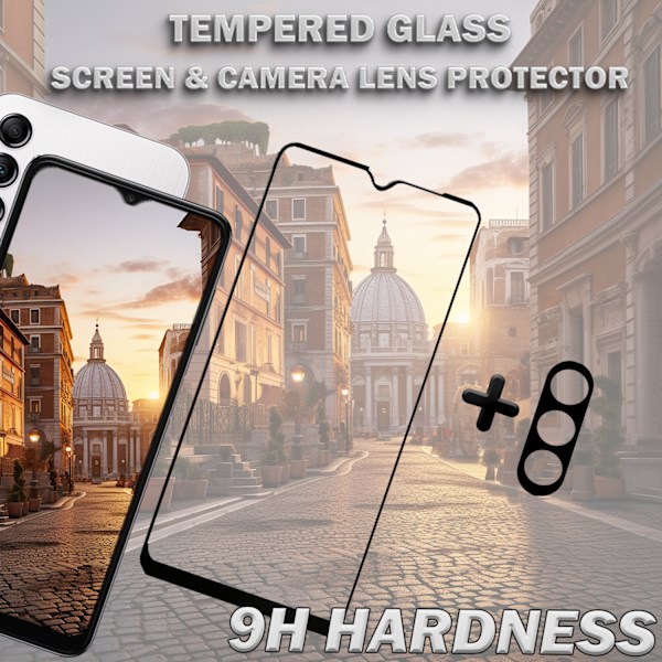 1-Pack SAMSUNG A15 Näytönsuoja & 1-Pack linssinsuoja - Karkaistu Lasi 9H - Super laatu 3D