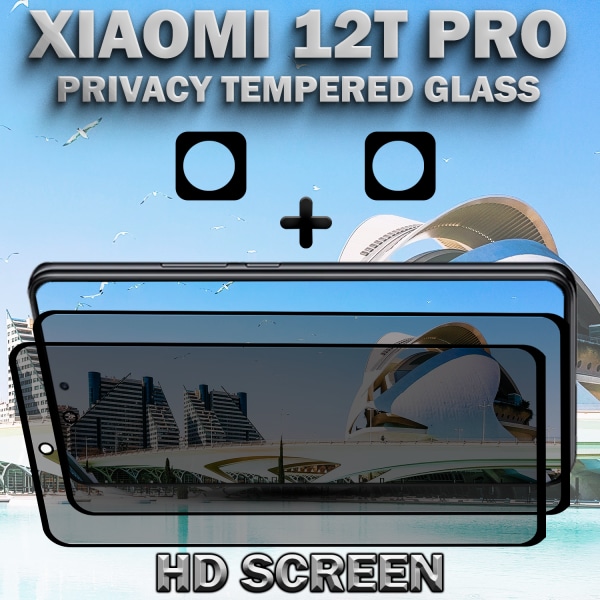 2-Pack Privacy XIAOMI 12T PRO Skärmskydd & 2-Pack linsskydd - Härdat Glas 9H - Super kvalitet 3D