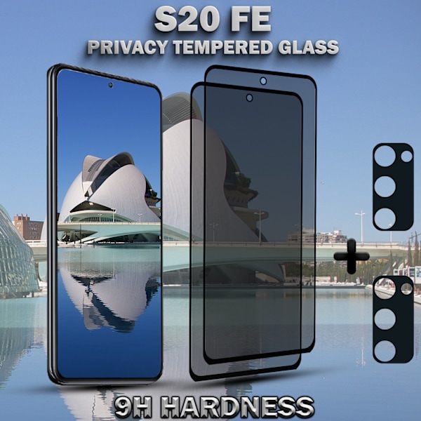 2-Pack Privacy SAMSUNG S20 FE Skärmskydd & 2-Pack linsskydd - Härdat Glas 9H - Super kvalitet 3D