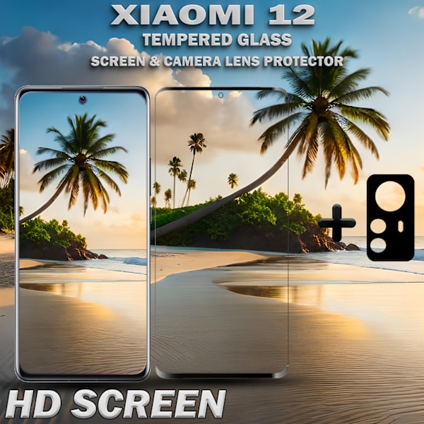 1-Pack Xiaomi 12 Skärmskydd & 1-Pack linsskydd - Härdat Glas 9H - Super kvalitet 3D