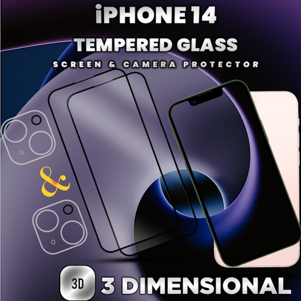 2-Pack iPhone 14 - Skärmskydd & 2-Pack linsskydd -Härdat Glas 9H