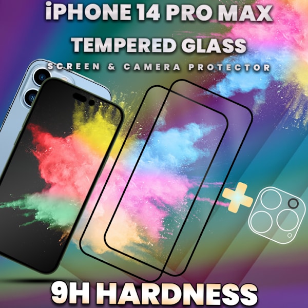 2-Pack iPhone 14 Pro Max- skärmskydd & linsskydd- härdat glas 9H