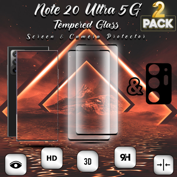 2-Pack SAMSUNG NOTE 20 ULTRA Näytönsuoja & 1-Pack linssinsuoja - Karkaistu Lasi 9H - Super laatu 3D