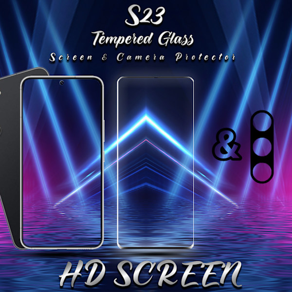 1-Pack Samsung S23 Skärmskydd & 1-Pack linsskydd - Härdat Glas 9H - Super kvalitet 3D