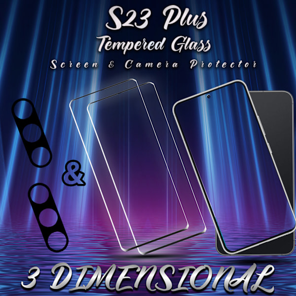 2-Pack Samsung S23 Plus Skärmskydd & 2-Pack linsskydd - Härdat Glas 9H - Super kvalitet 3D