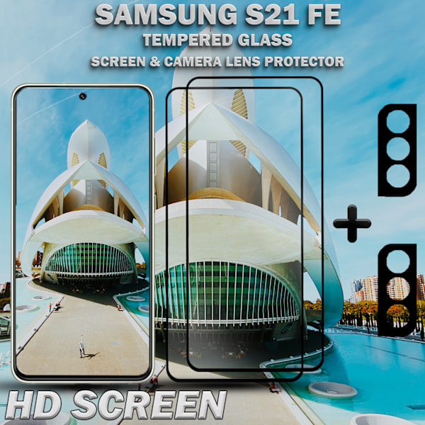 2-Pack SAMSUNG S21 FE Skærmbeskyttelse & 2-Pack linsebeskyttelse - Hærdet Glas 9H - Super kvalitet 3D