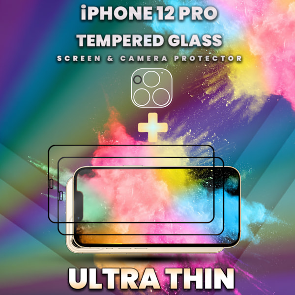 2-Pack IPHONE 12 PRO Skærmbeskyttelse & 1-Pack linsebeskyttelse - Hærdet Glas 9H - Super kvalitet 3D