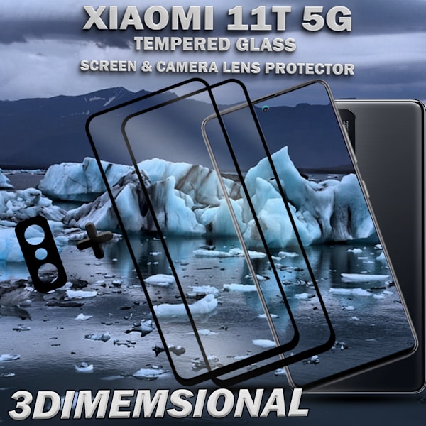2-Pack XIAOMI 11T Skærmbeskyttelse & 1-Pack linsebeskyttelse - Hærdet Glas 9H - Super kvalitet 3D