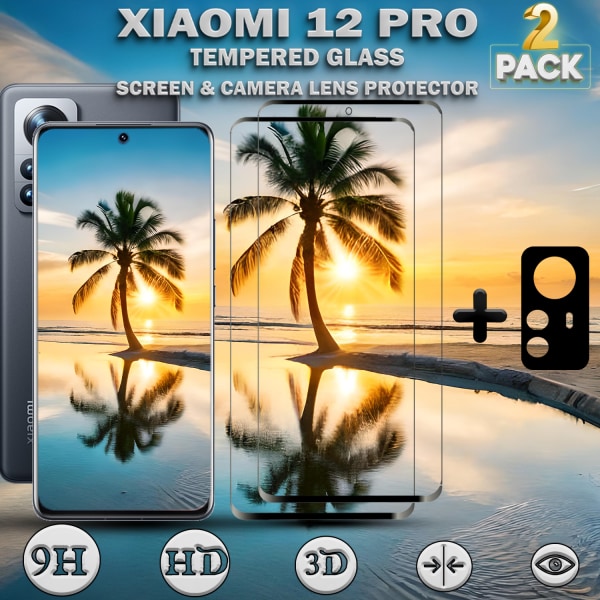 2-Pack Xiaomi 12 Pro Skärmskydd & 1-Pack linsskydd - Härdat Glas 9H - Super kvalitet 3D