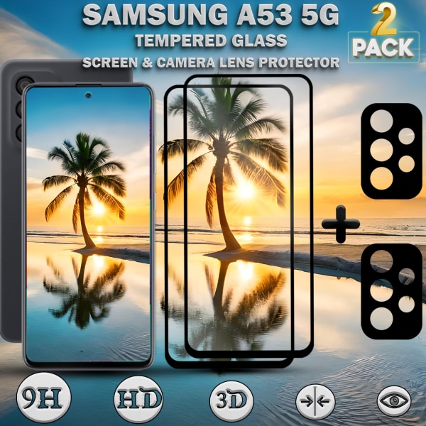 2-Pack Samsung A53 5G & 2-Pack linsskydd - Härdat Glas 9H - Super kvalitet 3D