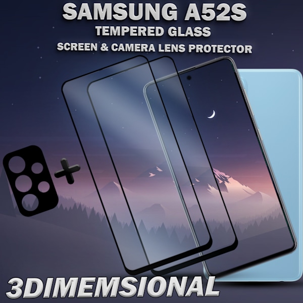 2-Pack Samsung A52s Skärmskydd & 1-Pack linsskydd - Härdat Glas 9H - Super kvalitet 3D