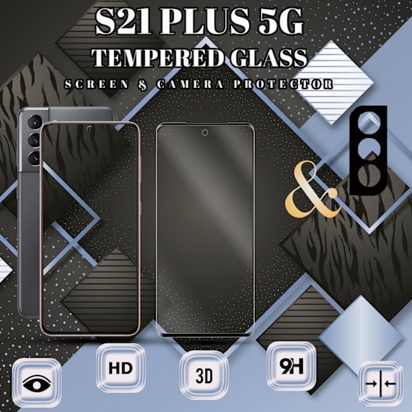 1-Pack SAMSUNG S21 PLUS Skærmbeskyttelse & 1-Pack linsebeskyttelse - Hærdet Glas 9H - Super kvalitet 3D