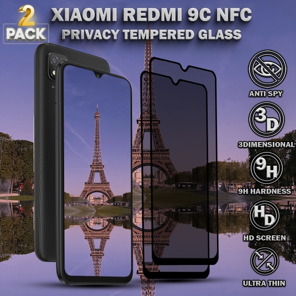 2-Pack Privacy Skärmskydd For Xiaomi 9C NFC - Härdat Glas 9H - Super Kvalitet 3D