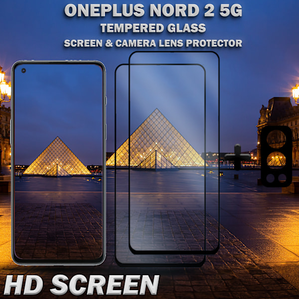 2-Pack OnePlus Nord 2 5G & 1-Pack linsskydd - Härdat Glas 9H - Super kvalitet 3D