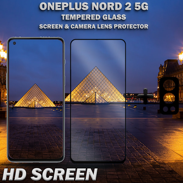 1-Pack ONEPLUS NORD 2 Skærmbeskyttelse & 1-Pack linsebeskyttelse - Hærdet Glas 9H - Super kvalitet 3D