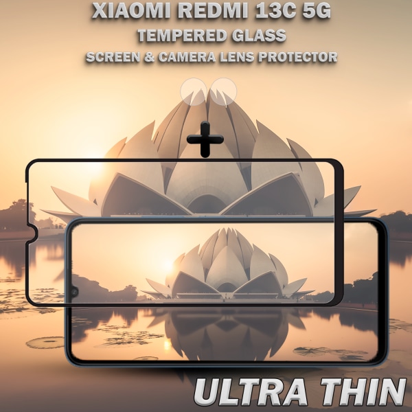 1-Pack XIAOMI REDMI 13C 5G Skärmskydd & 1-Pack linsskydd - Härdat Glas 9H - Super kvalitet 3D