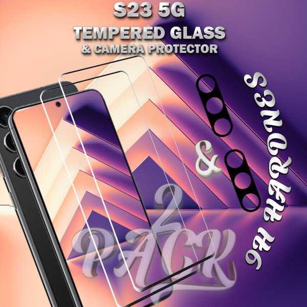 2-Pack SAMSUNG S23 Näytönsuoja & 2-Pack linssinsuoja - Karkaistu Lasi 9H - Super laatu 3D