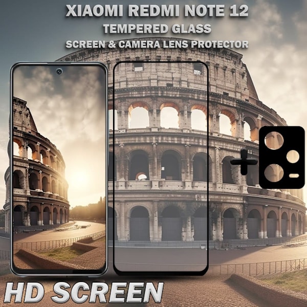 1-Pack XIAOMI REDMI NOTE 12 Skærmbeskyttelse & 1-Pack linsebeskyttelse - Hærdet Glas 9H - Super kvalitet 3D