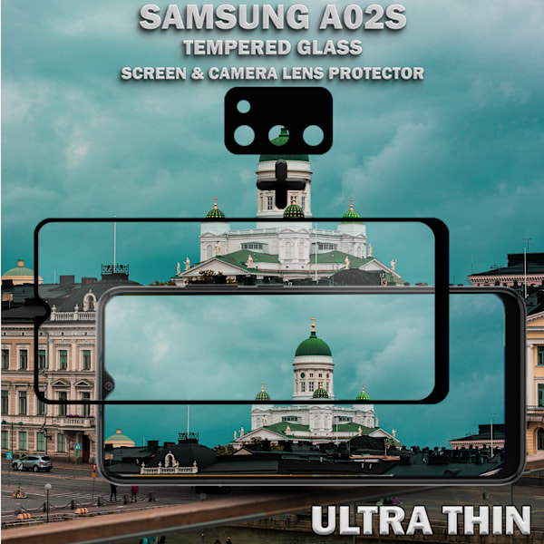 1-Pack Samsung A02s Skärmskydd & 1-Pack linsskydd - Härdat Glas 9H - Super kvalitet 3D