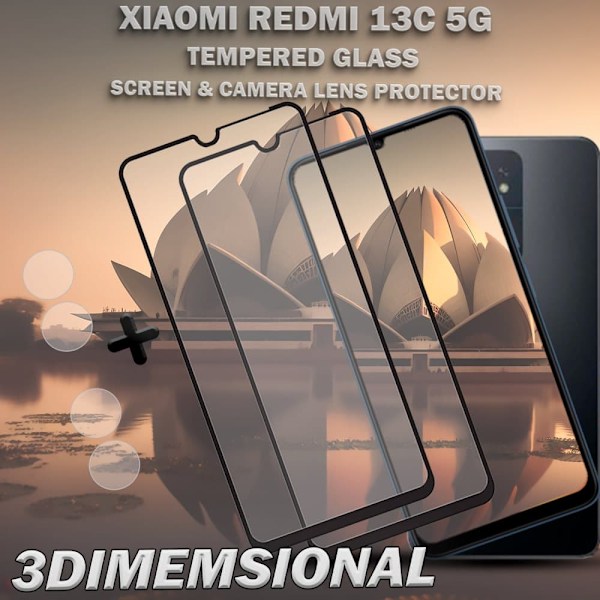 2-Pack XIAOMI REDMI 13C Skærmbeskyttelse & 2-Pack linsebeskyttelse - Hærdet Glas 9H - Super kvalitet 3D