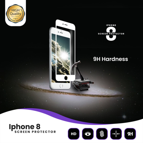 Skärmskydd Iphone 8 Vit - Härdat Glas Skärmskydd 9H - HD