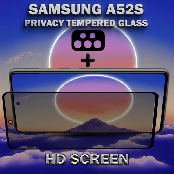 1-Pack Privacy Samsung A52S Skärmskydd & 1-Pack linsskydd - Härdat Glas 9H - Super kvalitet 3D