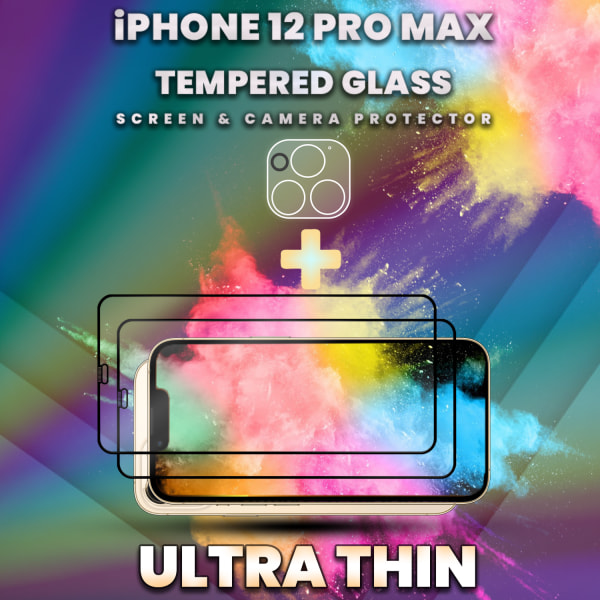 2-Pack iPhone 12 Pro Max -Skärmskydd & 1-Pack linsskydd- 9H Glas