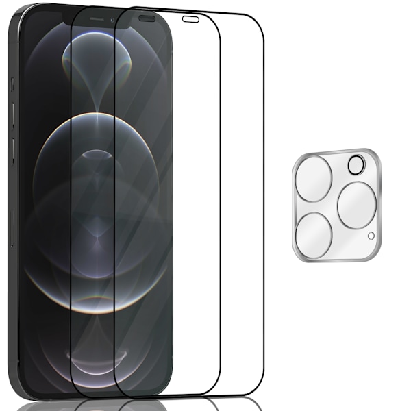 2-Pack Iphone 12 Pro Max Skærmbeskyttelse & 1-Pack linsebeskyttelse - Hærdet Glas 9H - Super kvalitet 3D