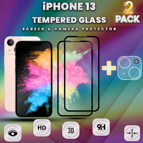 2-Pack IPHONE 13 Skærmbeskyttelse & 1-Pack linsebeskyttelse - Hærdet Glas 9H - Super kvalitet 3D