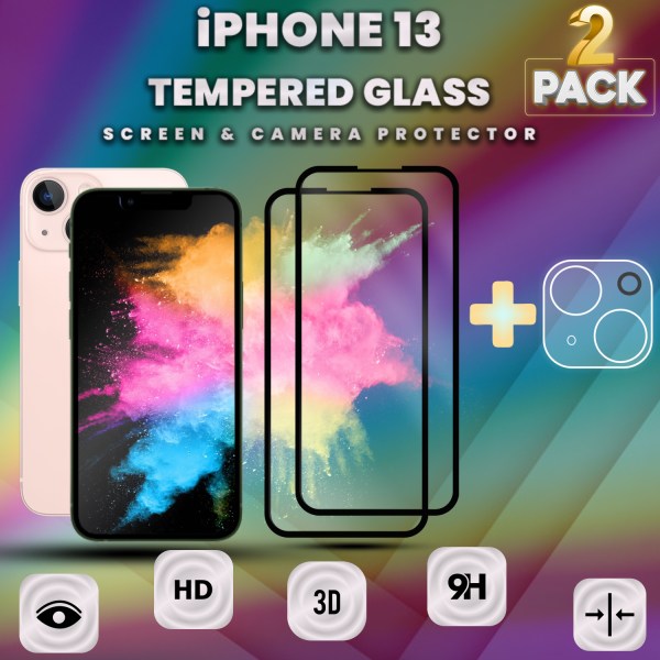 2-Pack iPhone 13 - skärmskydd & 1-Pack linsskydd -härdat glas 9H