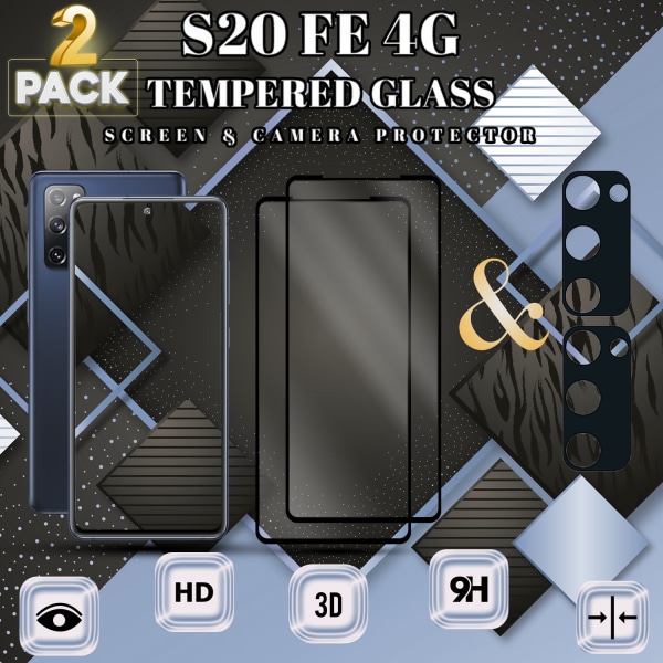 2-Pack Samsung S20 FE (4G) Skärmskydd & 2-Pack linsskydd - Härdat Glas 9H - Super kvalitet 3D