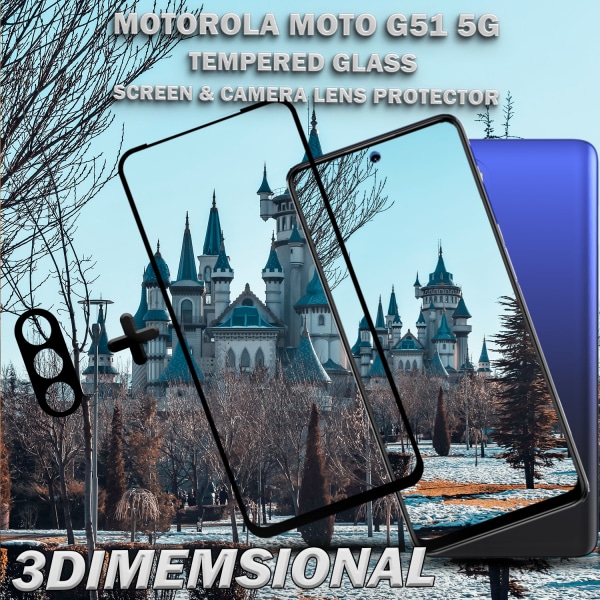 1-Pack Motorola Moto G51 (5G) Skärmskydd & 1-Pack linsskydd - Härdat Glas 9H - Super kvalitet 3D